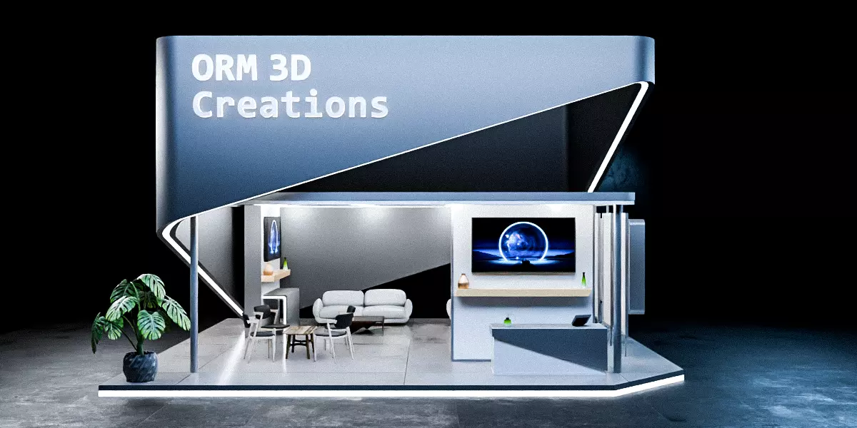Futuristic Exhibition Booth Design Modern Minimal Setup 3D model_1