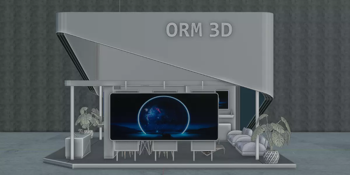 Futuristic Exhibition Booth Design Modern Minimal Setup 3D model_10