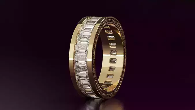 Channel Set Emerald cut eternity ring with bead N03 3725CT EU54