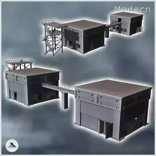 Double industrial buildings with central walkway and external st