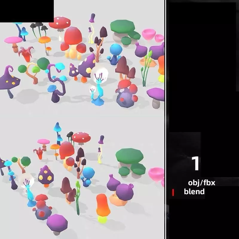 Stylized Low Poly Fantasy Mushroom Fungi Pack Game Ready 3D model_1