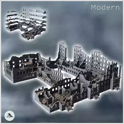 Large set of ruined multi-storey buildings 2 - Modern WW2 WW1 Wo
