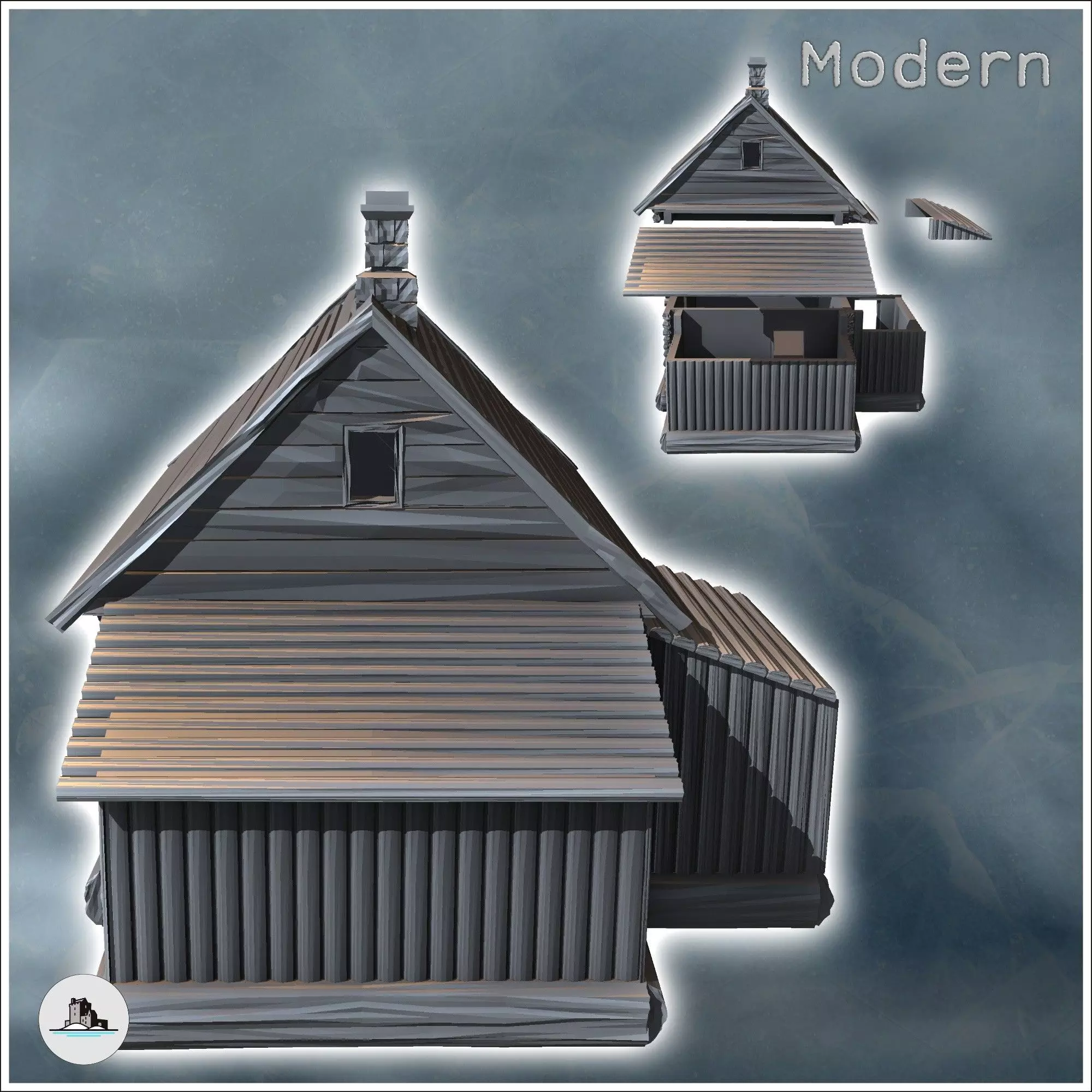 Log house with annex and fireplace 4 - Modern WW2 WW1 World War  3D print model_2