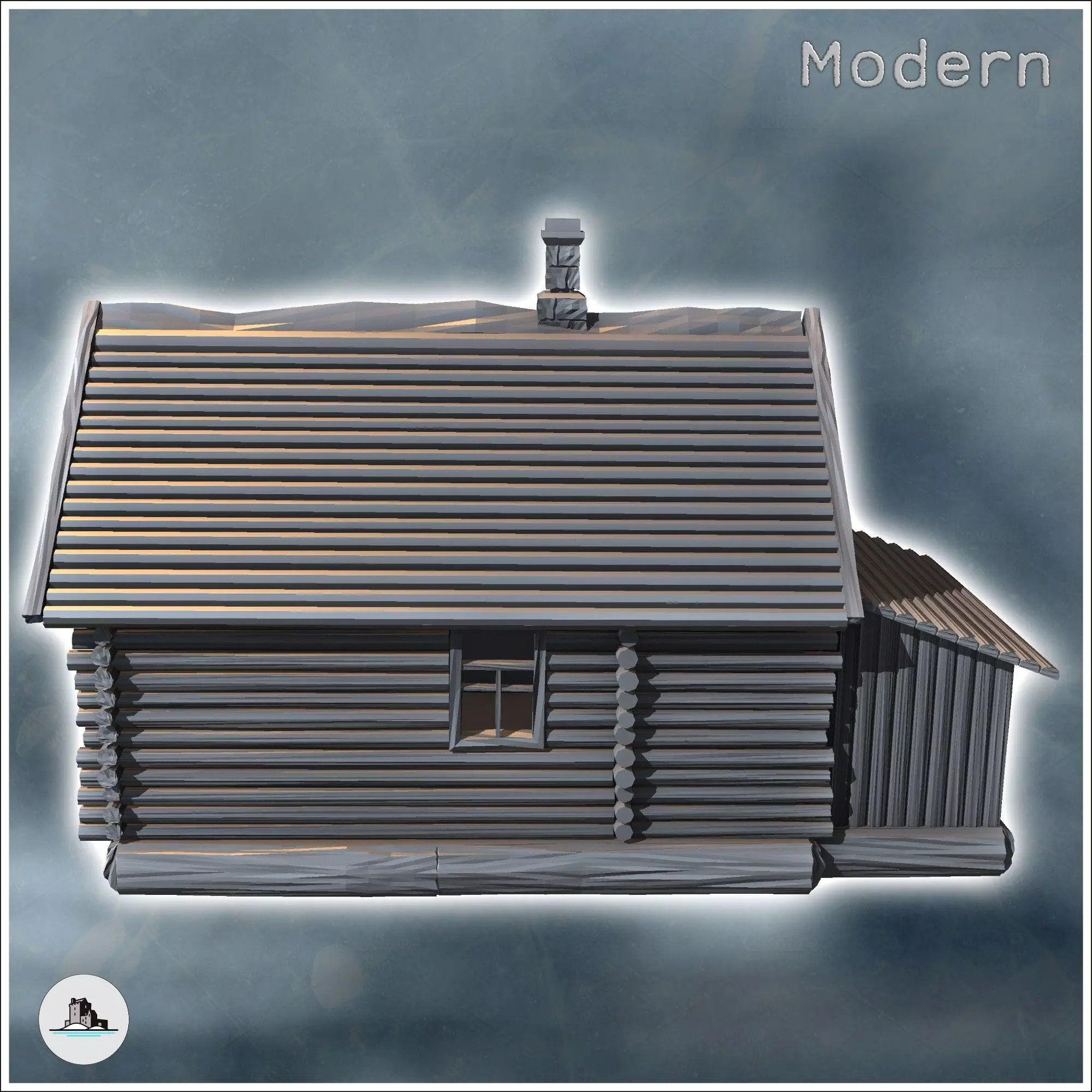 Log house with annex and fireplace 4 - Modern WW2 WW1 World War  3D print model_3