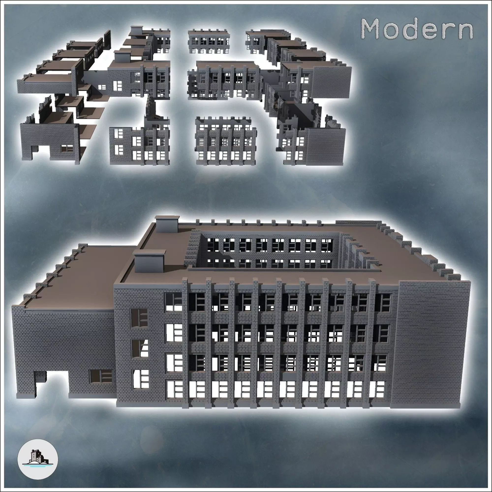 Large public building with courtyard and three floors 6 - Modern 3D print model_2