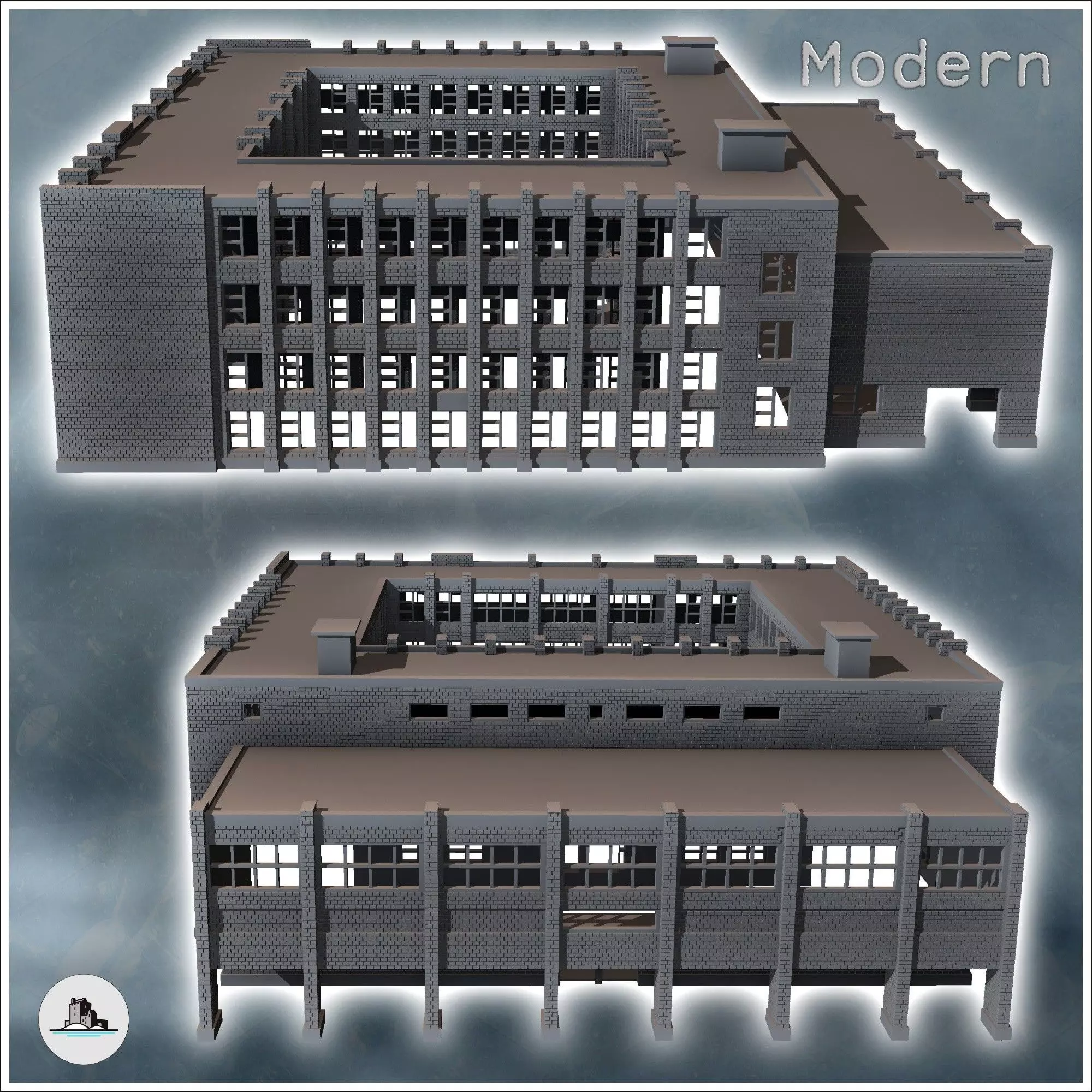 Large public building with courtyard and three floors 6 - Modern 3D print model_3