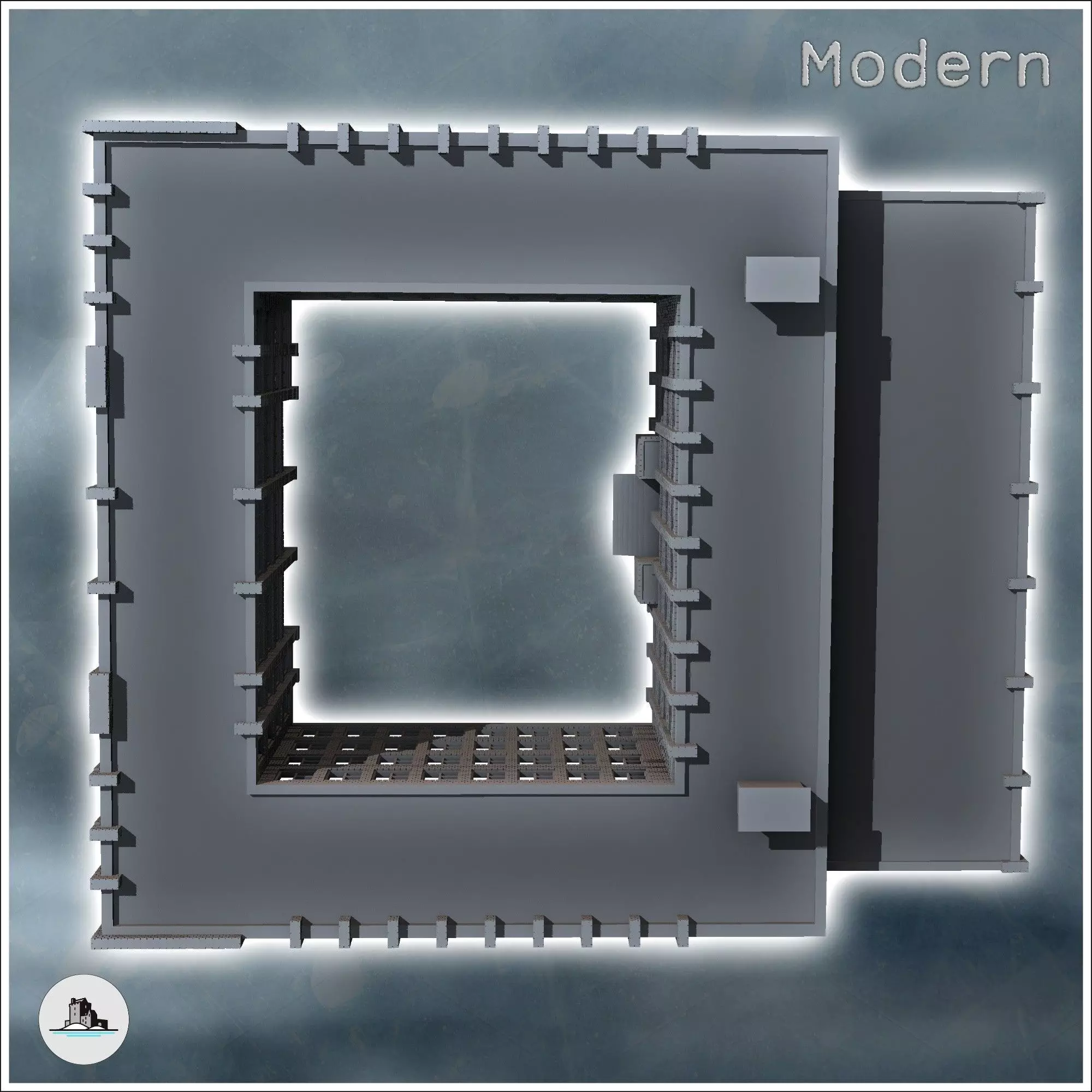 Large public building with courtyard and three floors 6 - Modern 3D print model_4