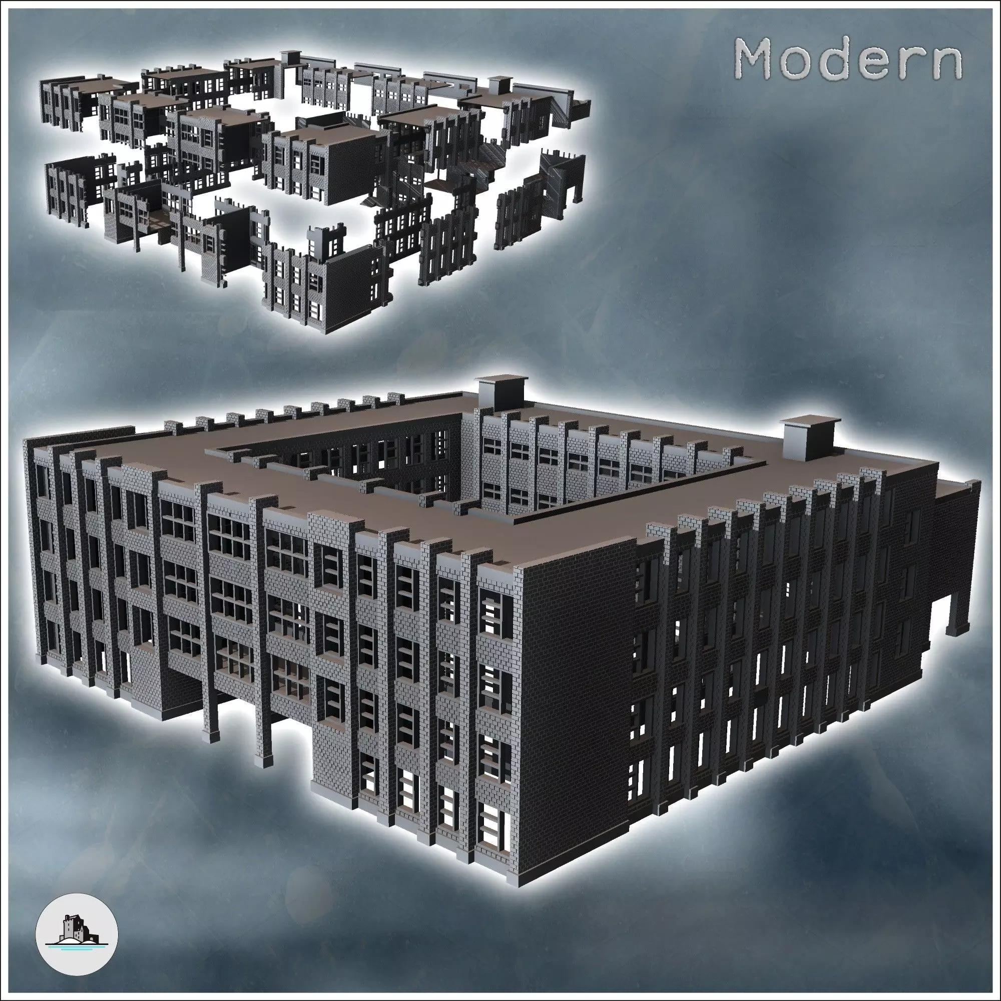Large public building with courtyard and three floors 6 - Modern 3D print model_0