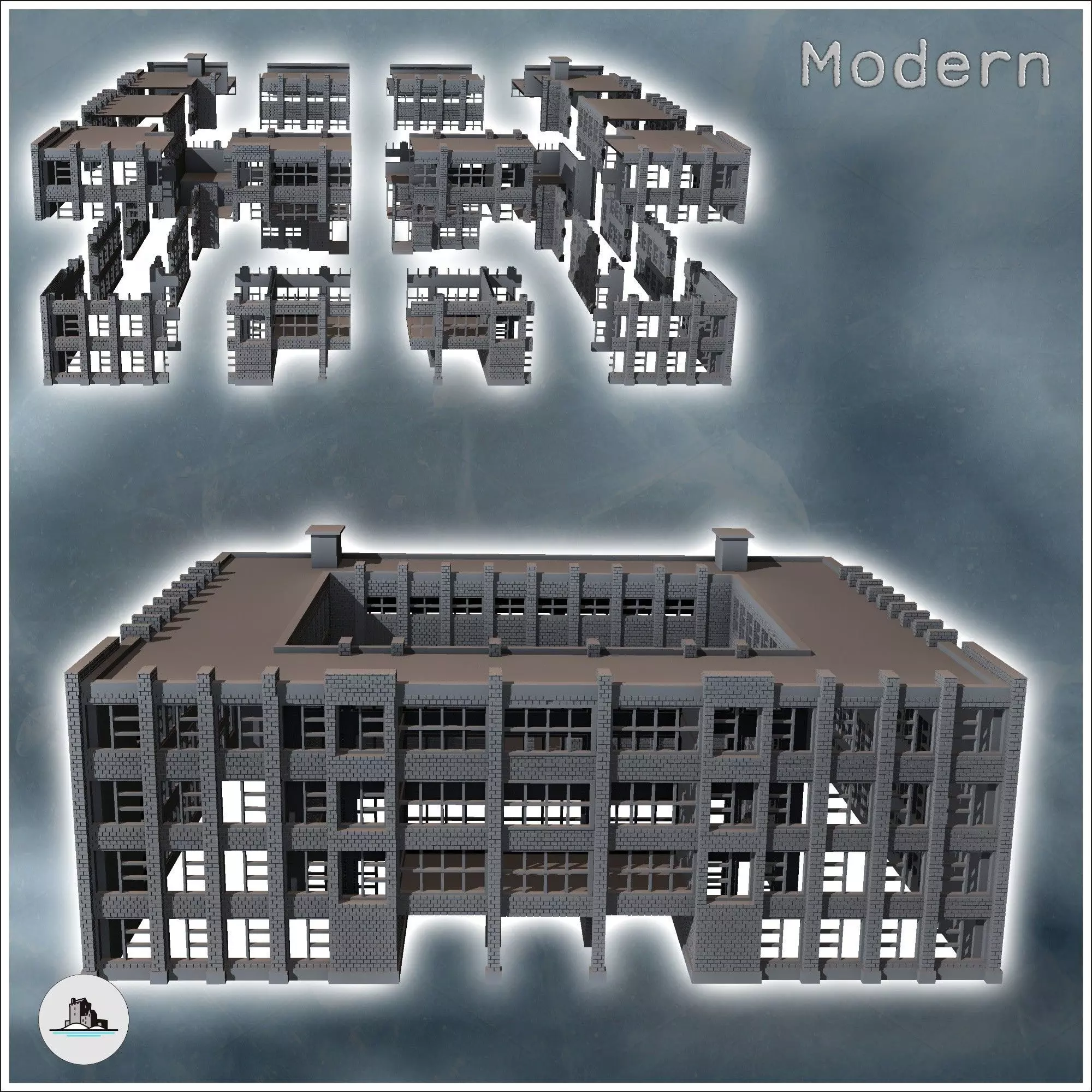 Large public building with courtyard and three floors 6 - Modern 3D print model_1