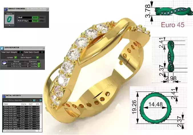 Diamond Pave Twist Eternity Band stl 3dm 3d ring model rr0056