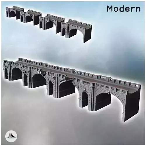 Modern modular brick bridge with multiple pillars and stone rail 3D print model Modern modular brick bridge with multiple pillars and stone rail 3D print model