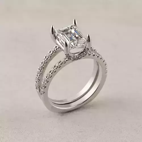 Emerald cut hidden halo engagement rings Model 8038