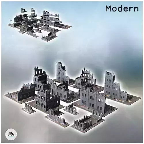 Set of twelve large modern and futuristic ruins with floors 4 - 