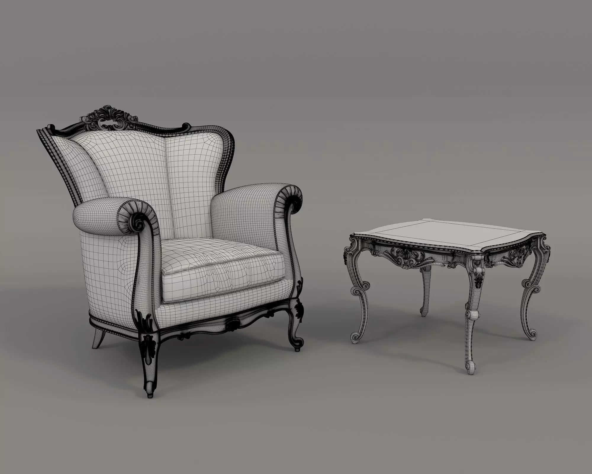 Classic European Style Coffee Table and Armchair 27 3D model_8