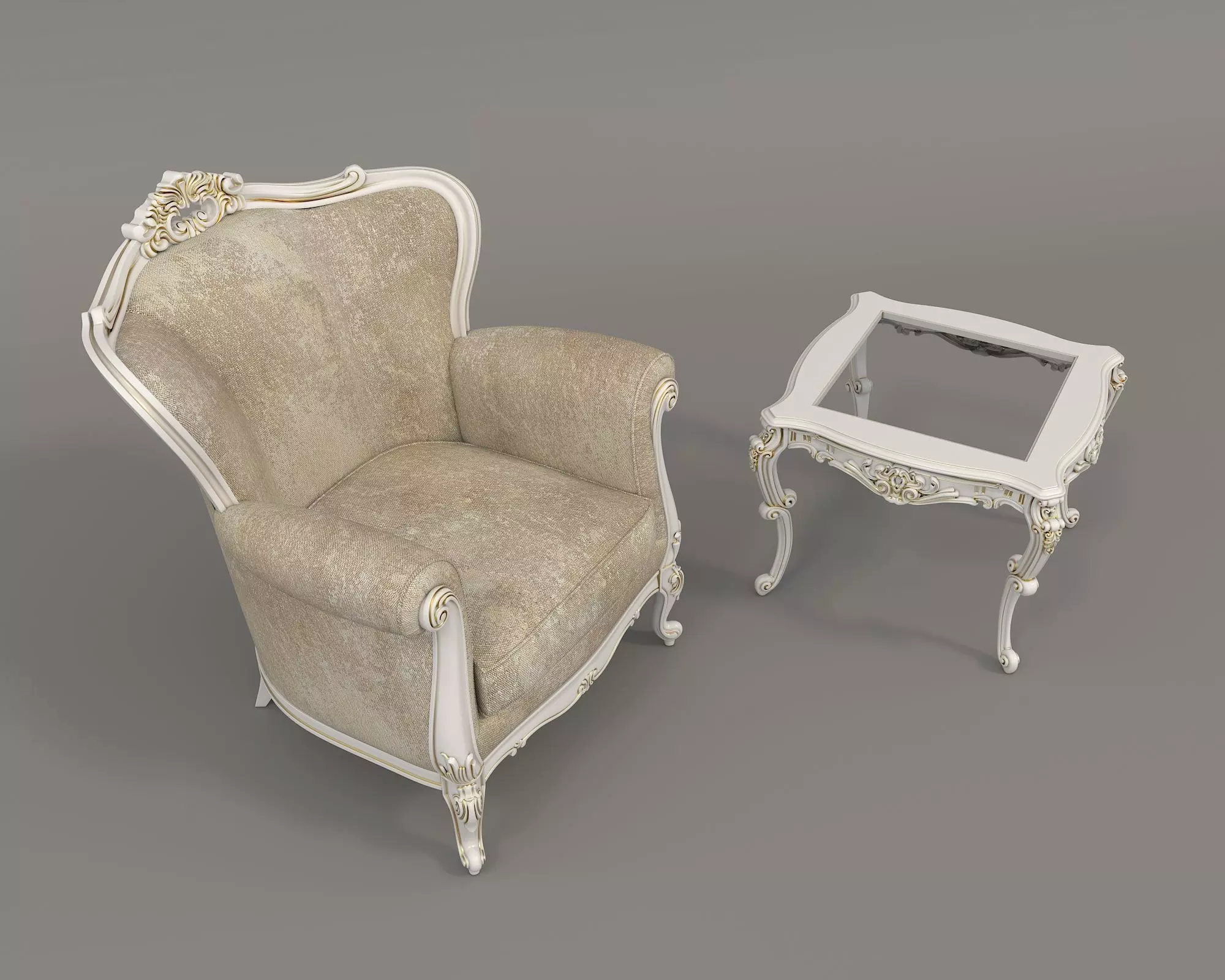 Classic European Style Coffee Table and Armchair 27 3D model_1