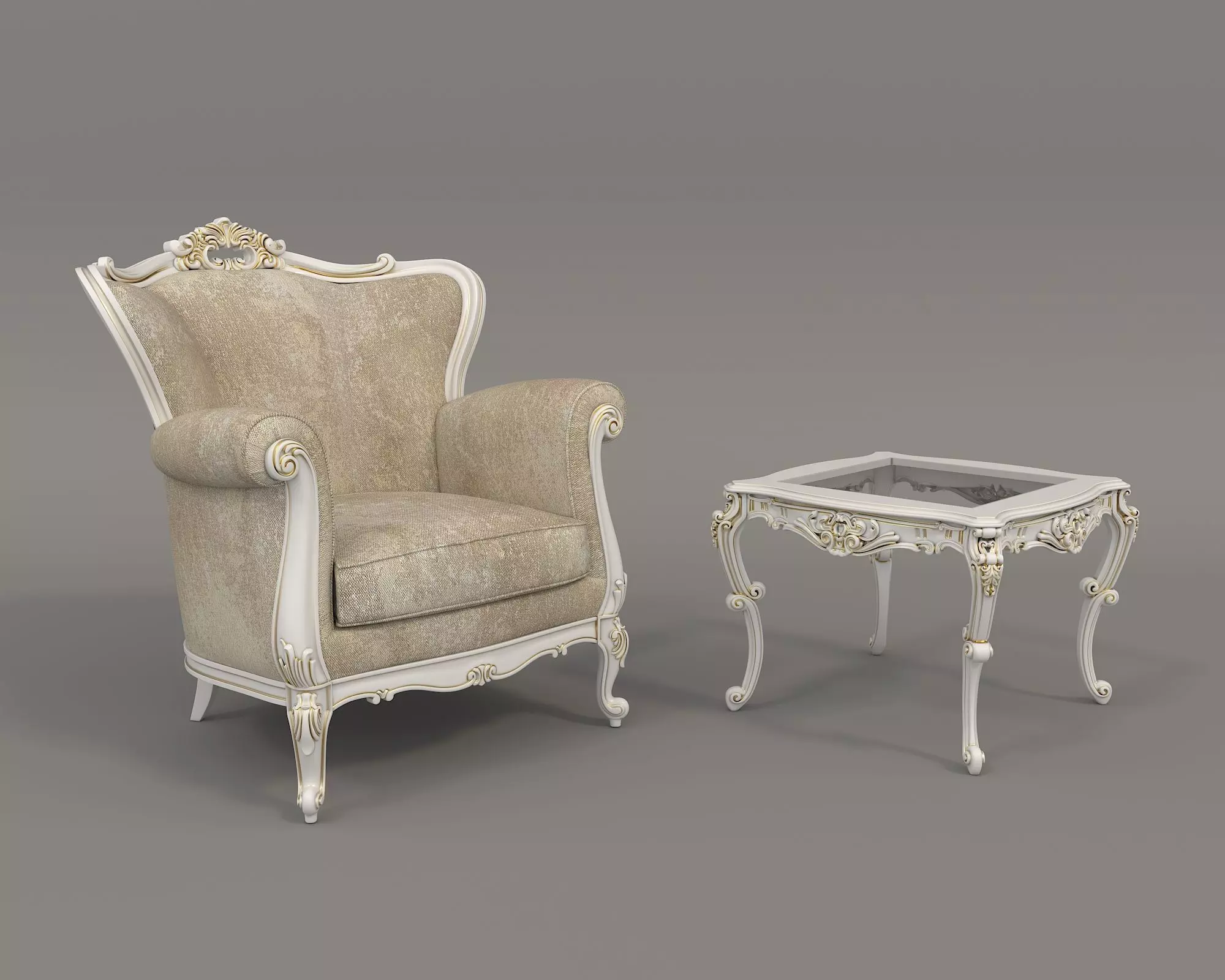 Classic European Style Coffee Table and Armchair 27 3D model_0