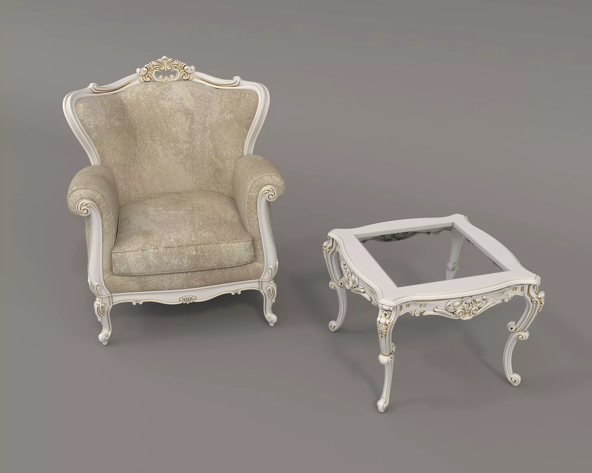 Classic European Style Coffee Table and Armchair 27 3D model_2