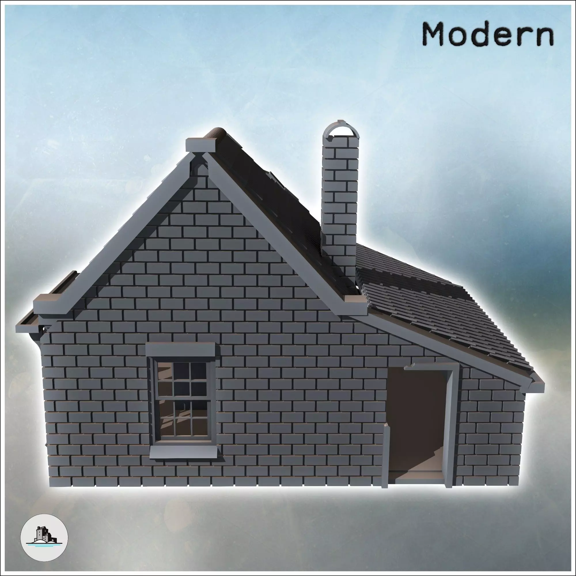 Single-story house with brick walls tiled roof and rear annex 9 3D print model_4