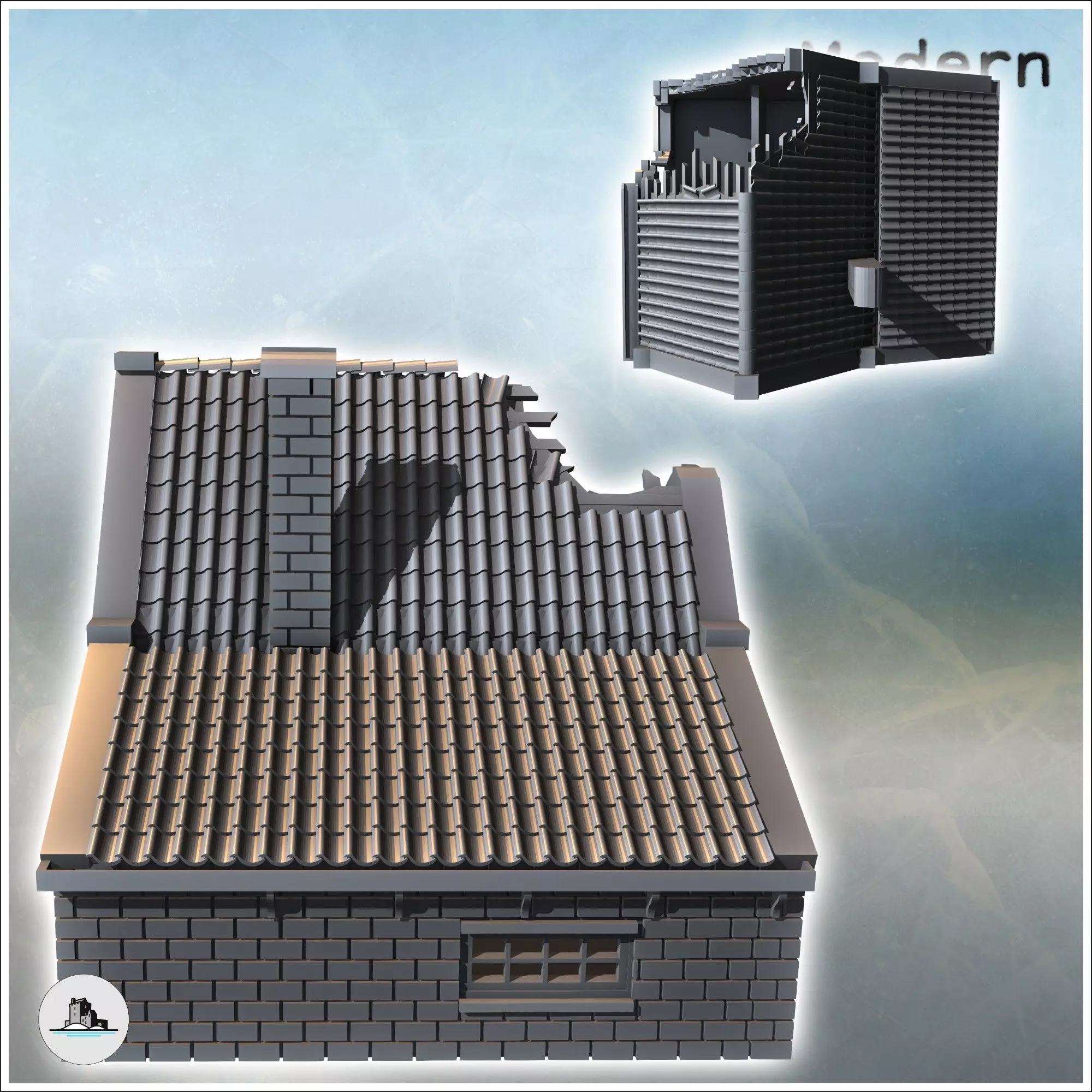 Single-story house with brick walls tiled roof and rear annex 9 3D print model_3