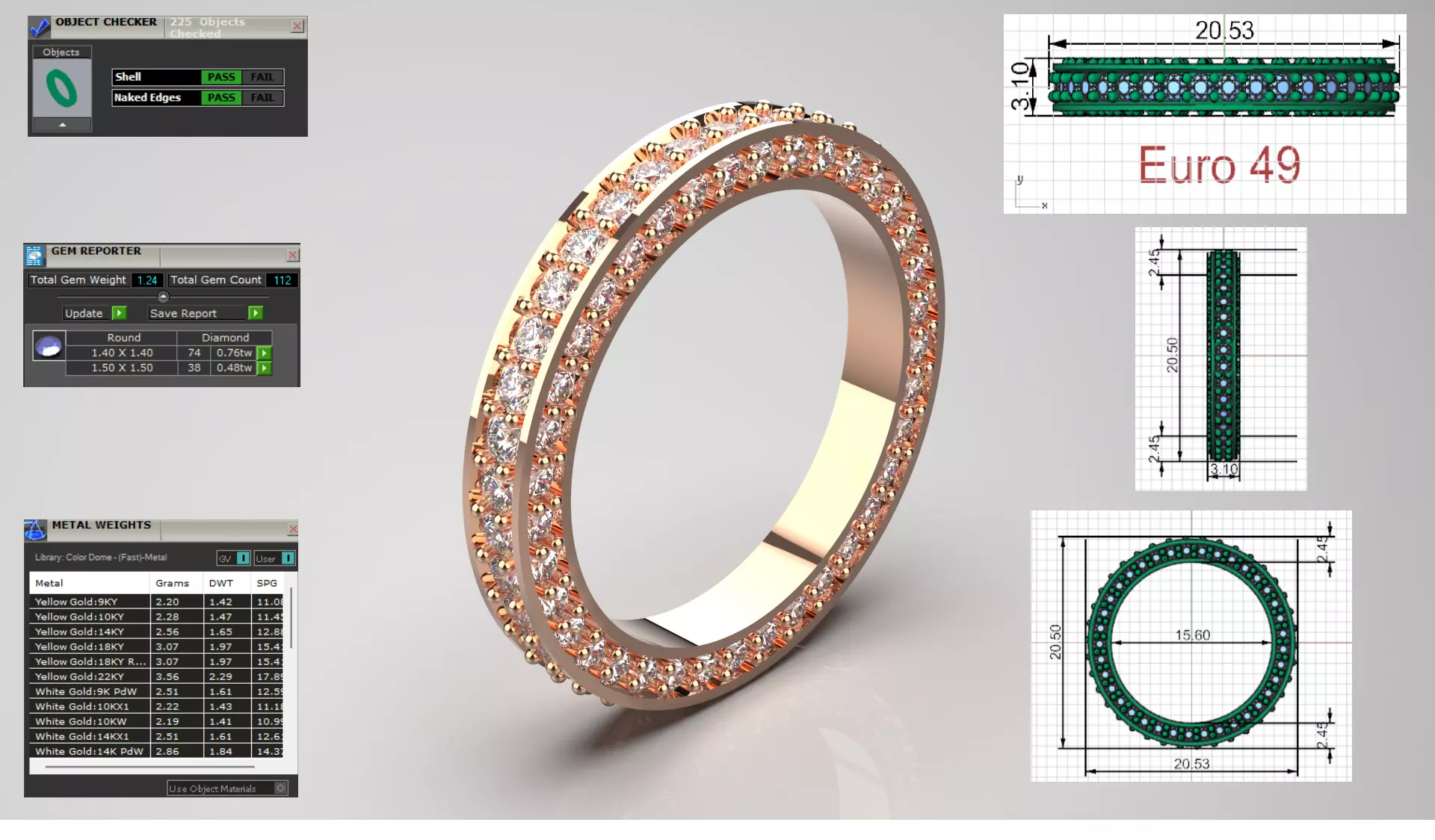 Three-Row Diamond Eternity Band in Rose Gold model rr0032 3D print model