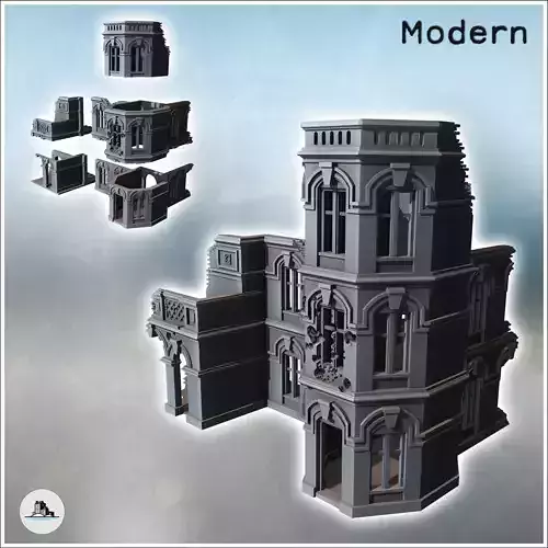 Ruined baroque building with balcony and ornate windows 15 - Mod