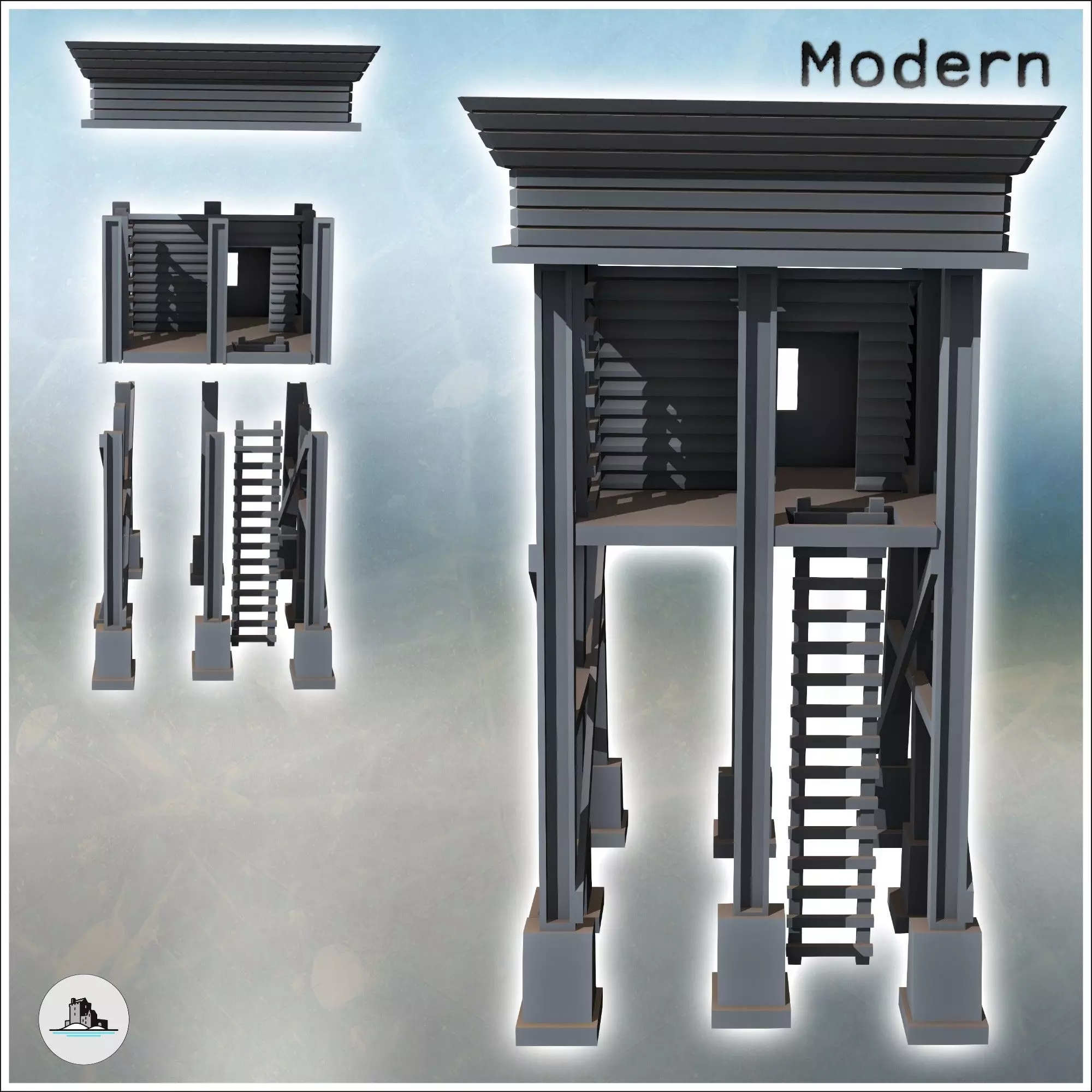 Defense tower with metal beam supports and platform 5 - Modern W 3D print model_1