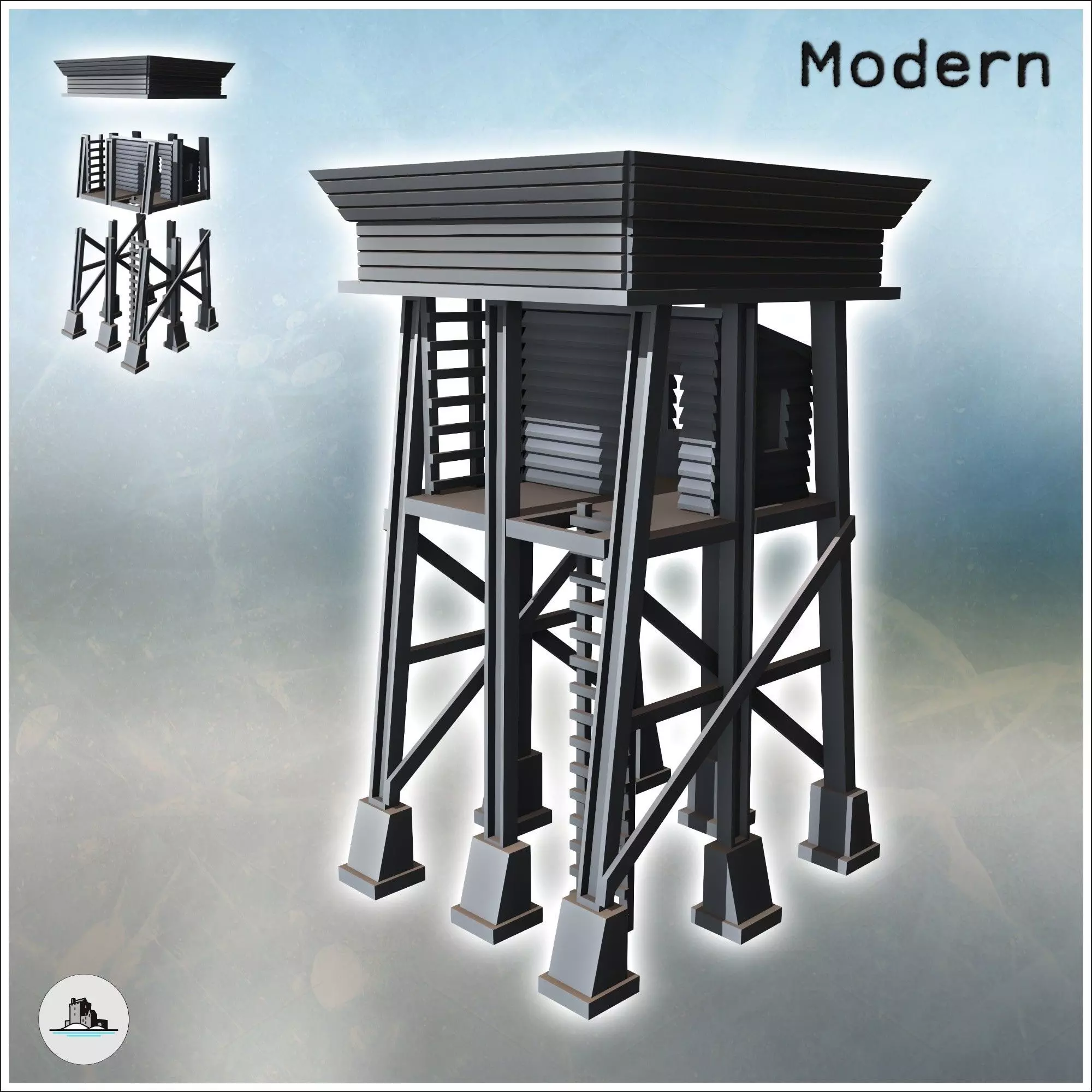 Defense tower with metal beam supports and platform 5 - Modern W 3D print model_0