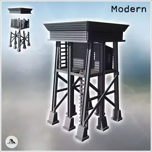 Defense tower with metal beam supports and platform 5 - Modern W