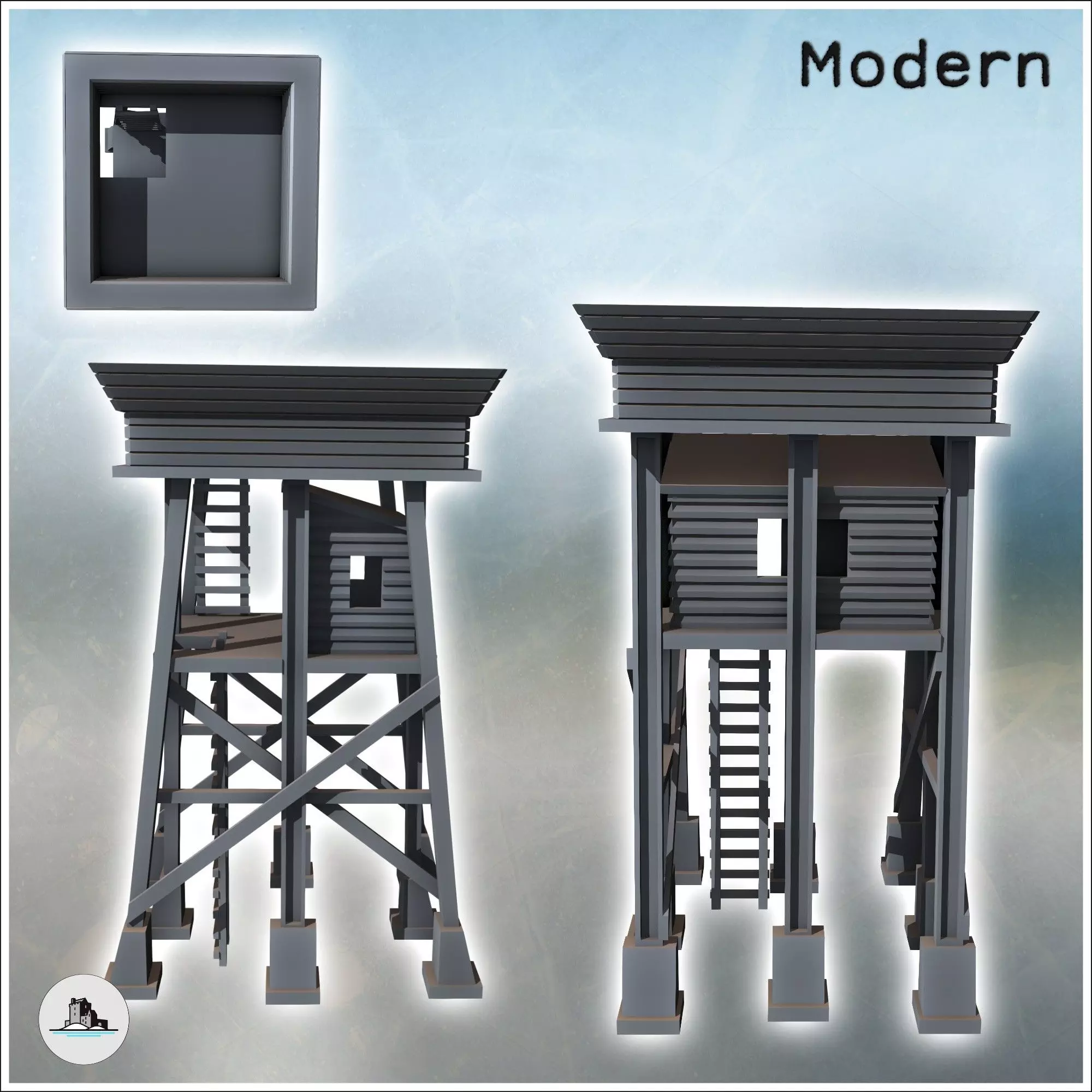 Defense tower with metal beam supports and platform 5 - Modern W 3D print model_3