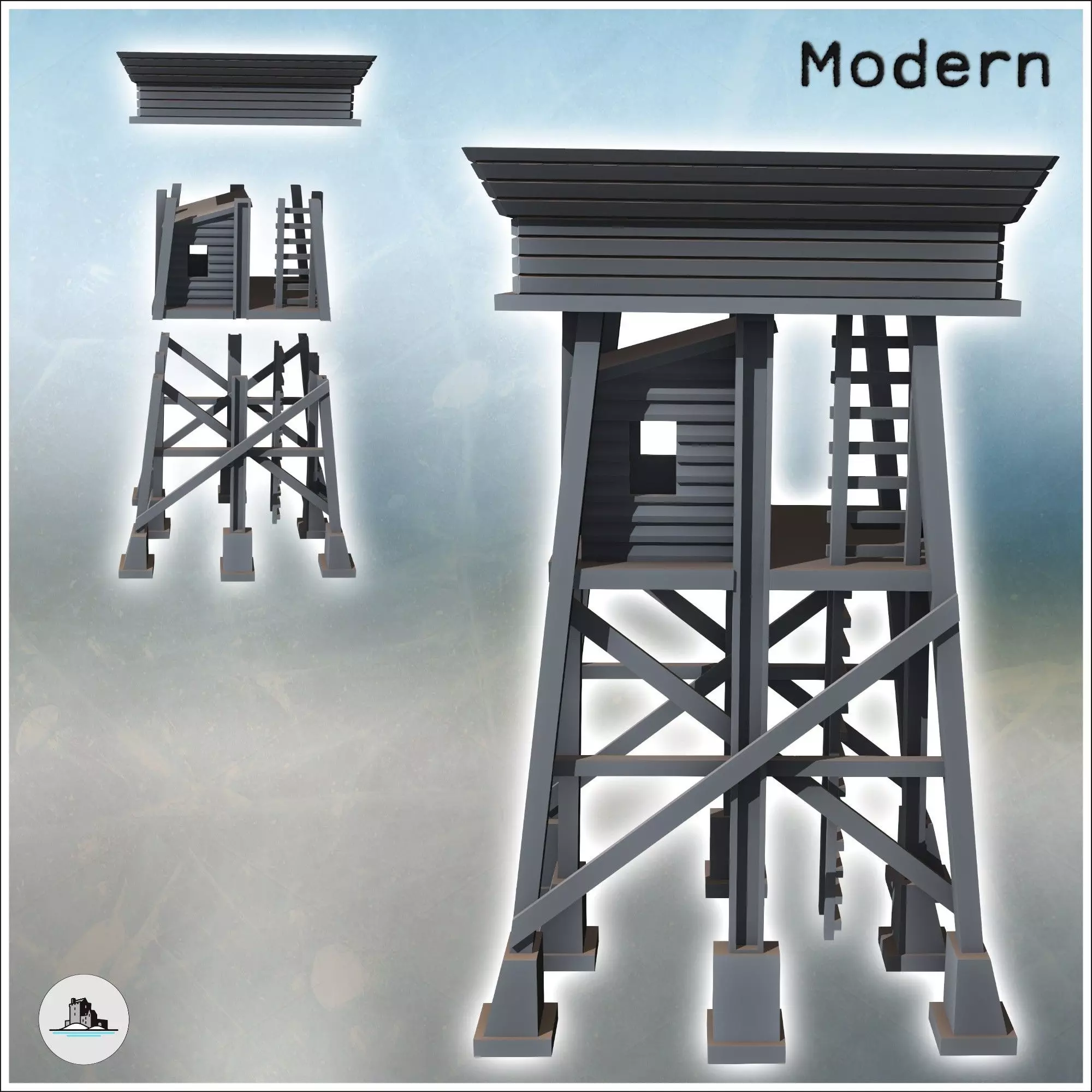 Defense tower with metal beam supports and platform 5 - Modern W 3D print model_2