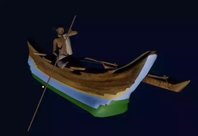 Sri Lankan Fisherman and Boat Low-poly 3D model