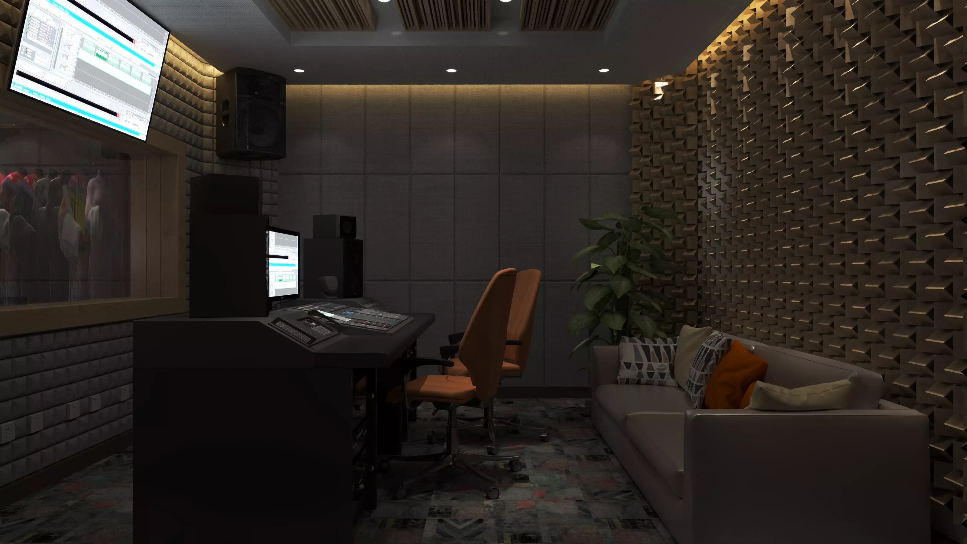 Recording Studio Music booth Low-poly 3D model_0