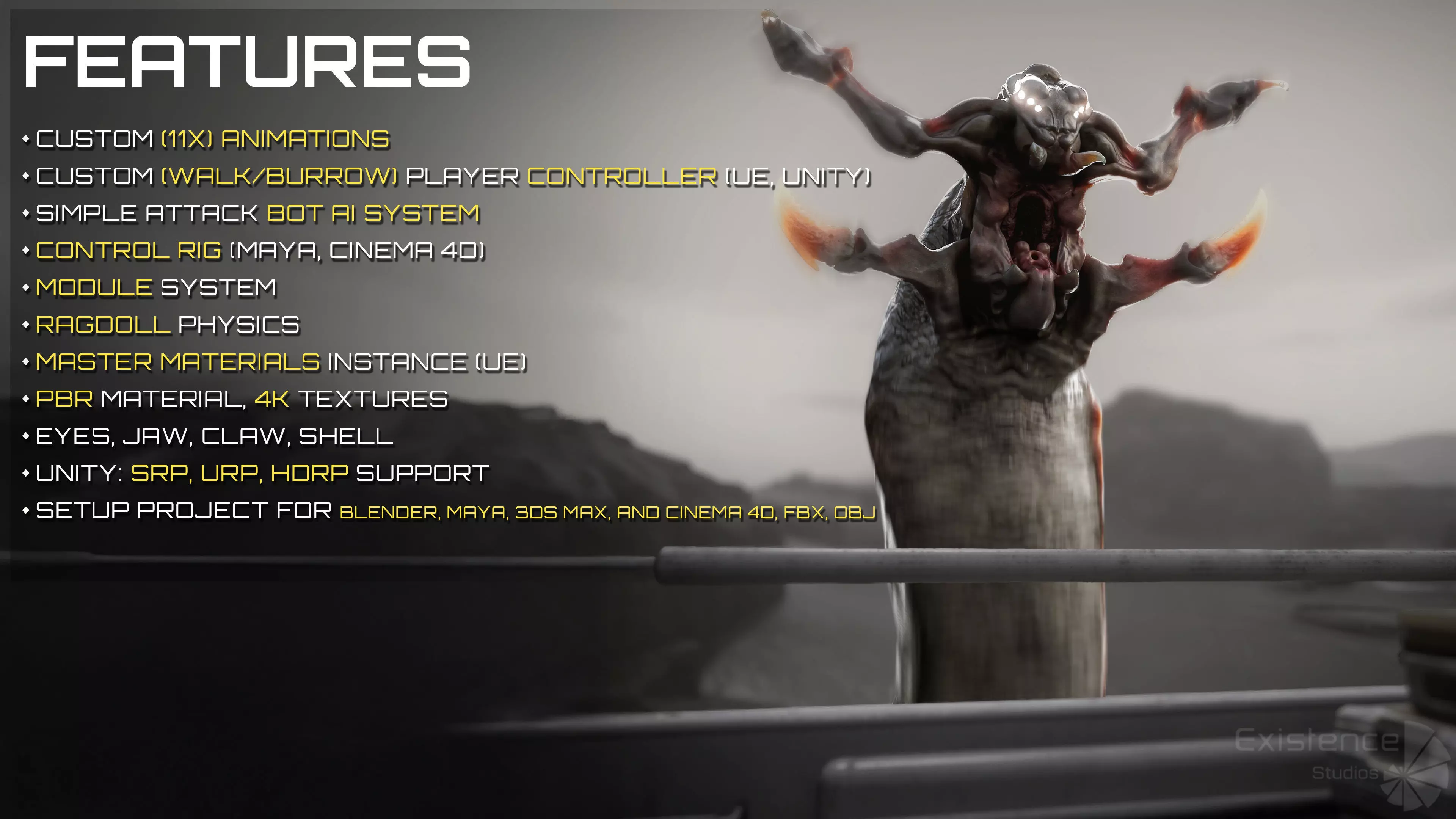 Abyssal Acid Worm - Shell Creature - 79 Low-poly 3D model_4