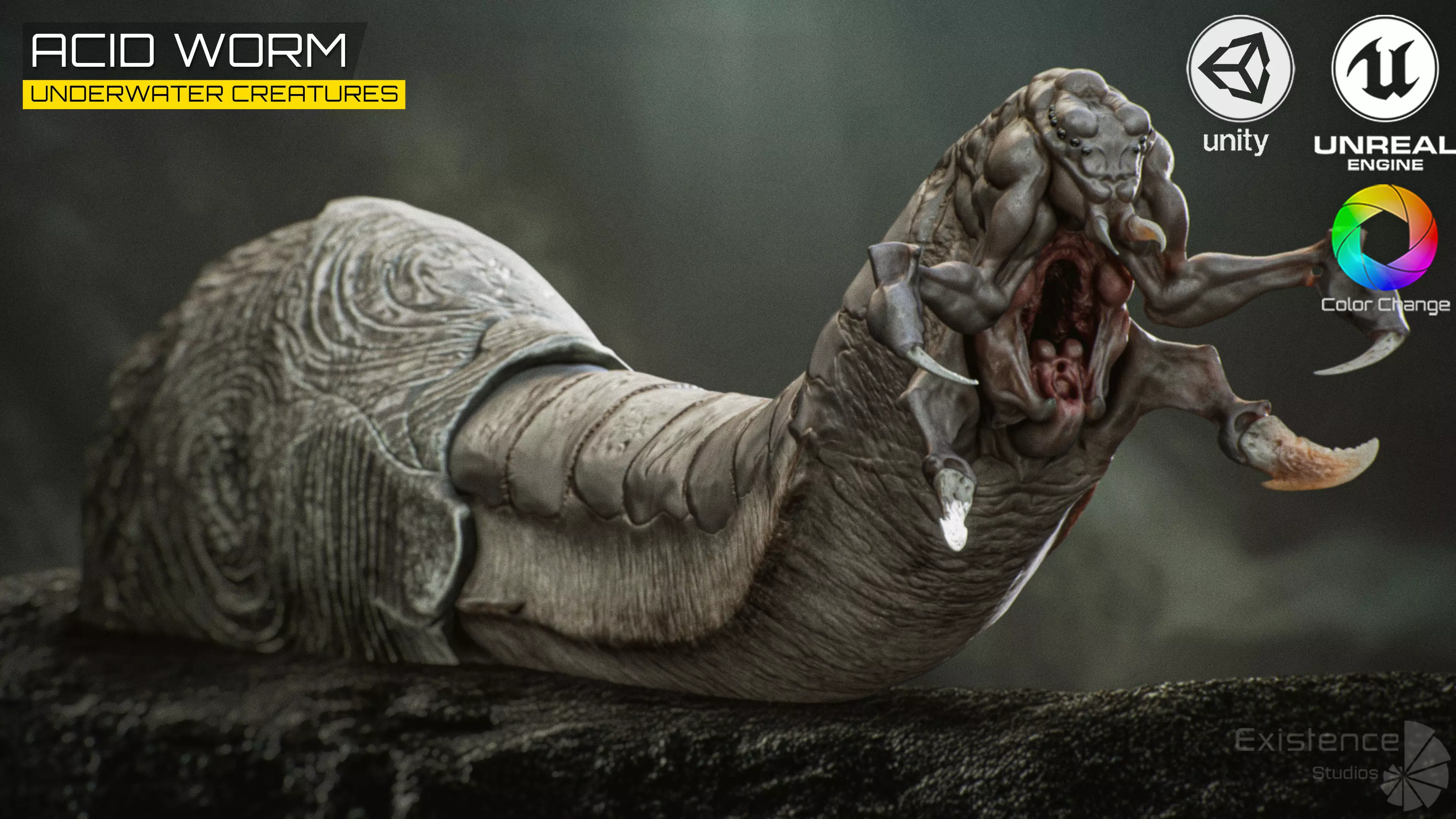 Abyssal Acid Worm - Shell Creature - 79 Low-poly 3D model_3