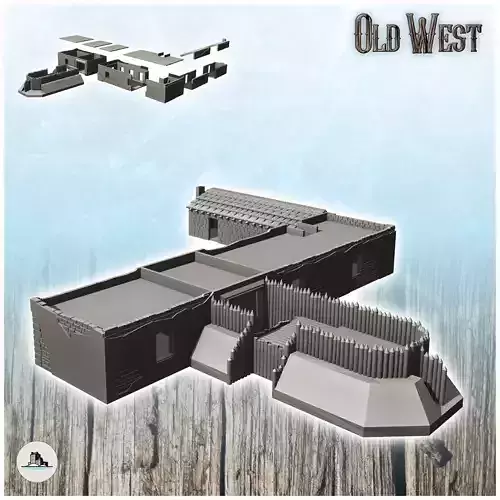 Entrance to the Alamo Fort with houses and fortification 1 - Cow