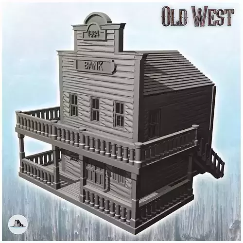 Western bank building with stairs and balcony 4 - Cowboy USA Ame
