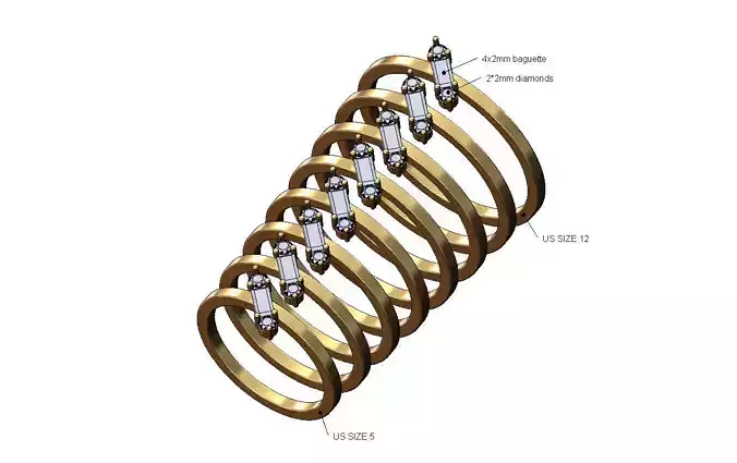 Tilted dainty baguette diamond cluster band US sizes 5to12