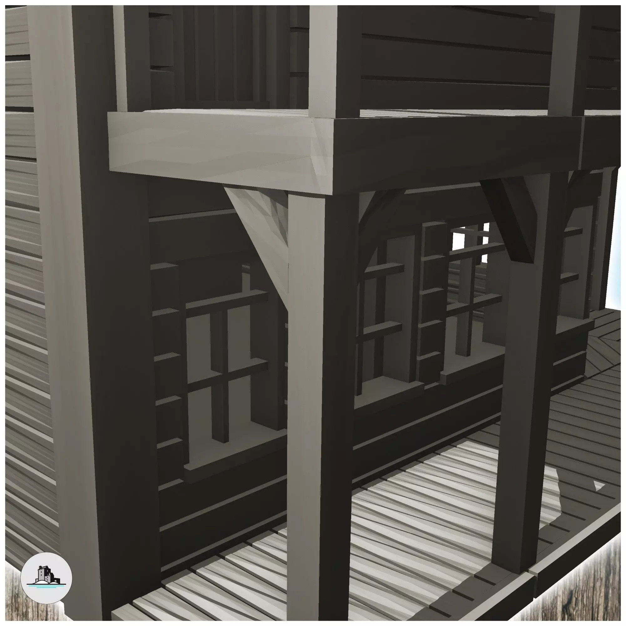 Corner saloon building with wooden balcony 9 - Cowboy USA Americ 3D print model_4