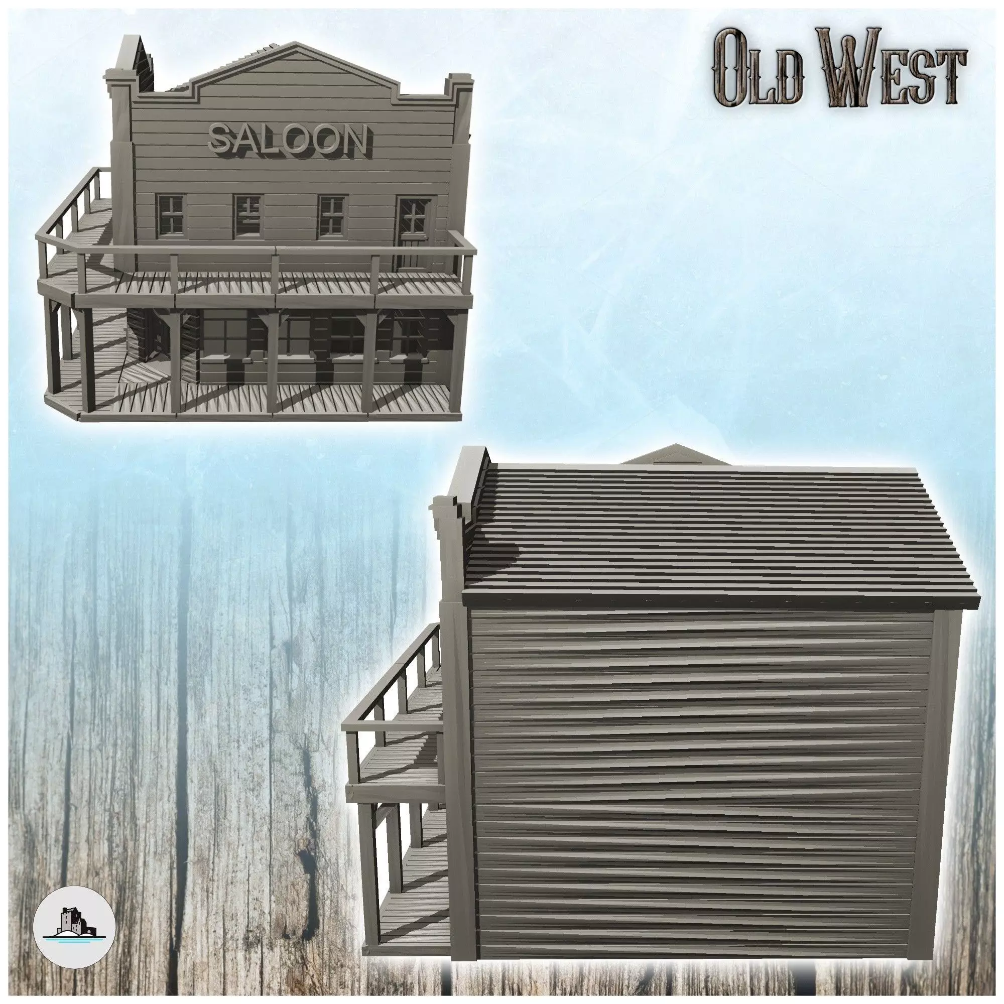 Corner saloon building with wooden balcony 9 - Cowboy USA Americ 3D print model_2