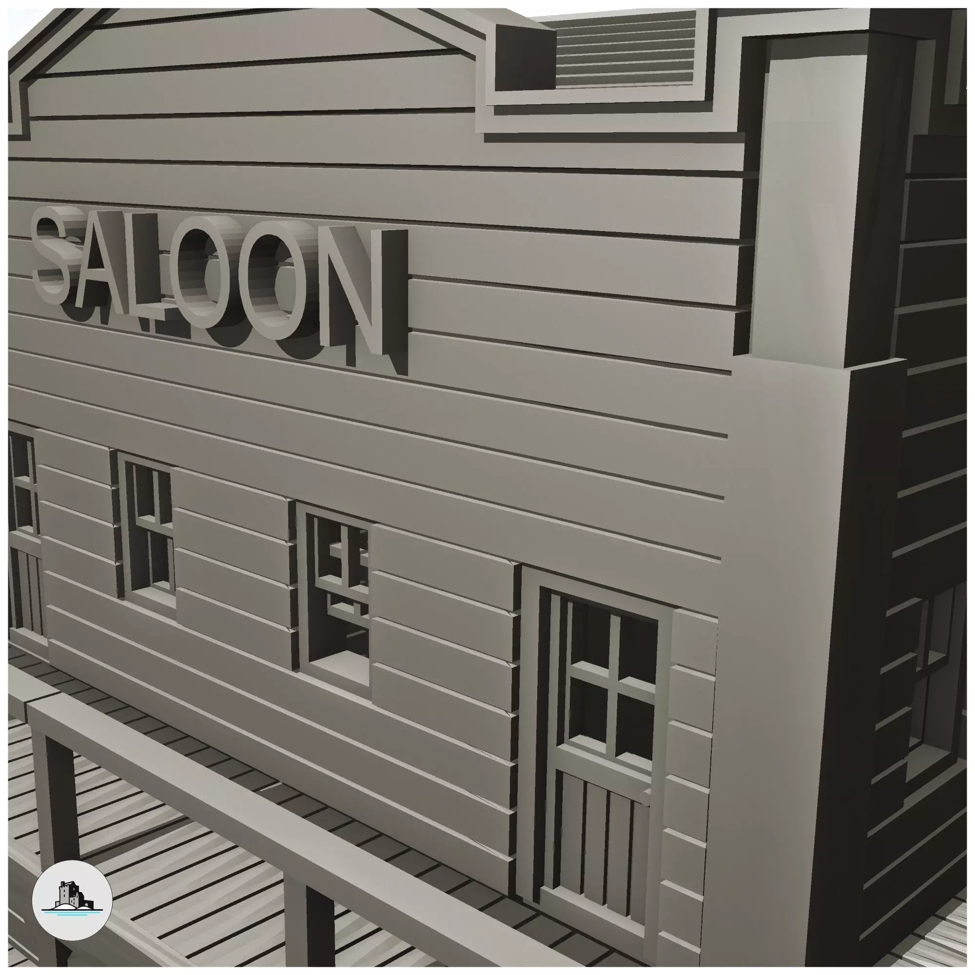 Corner saloon building with wooden balcony 9 - Cowboy USA Americ 3D print model_5