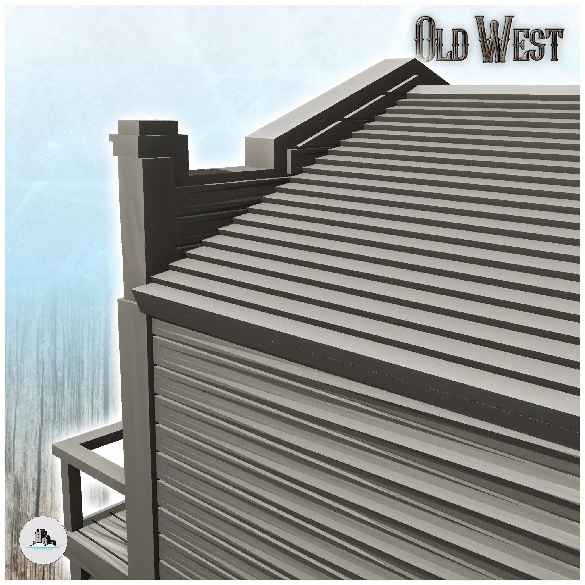 Corner saloon building with wooden balcony 9 - Cowboy USA Americ 3D print model_6