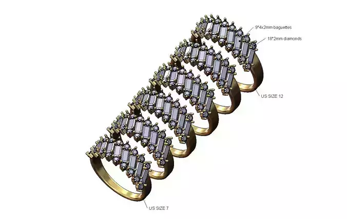 Tilted half eternity baguette and diamond ring US sizes 7to12