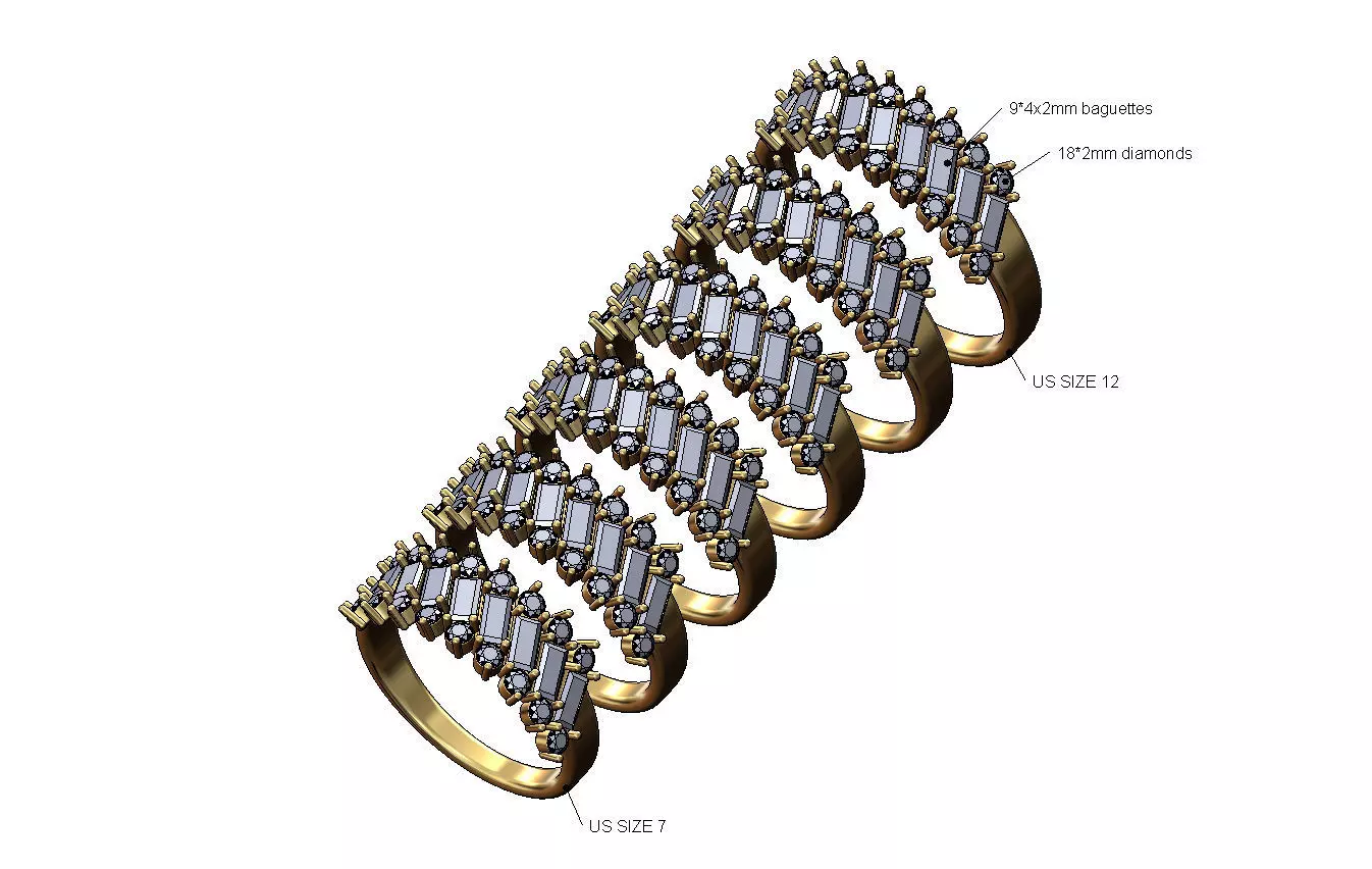 Tilted half eternity baguette and diamond ring US sizes 7to12 3D print model_0
