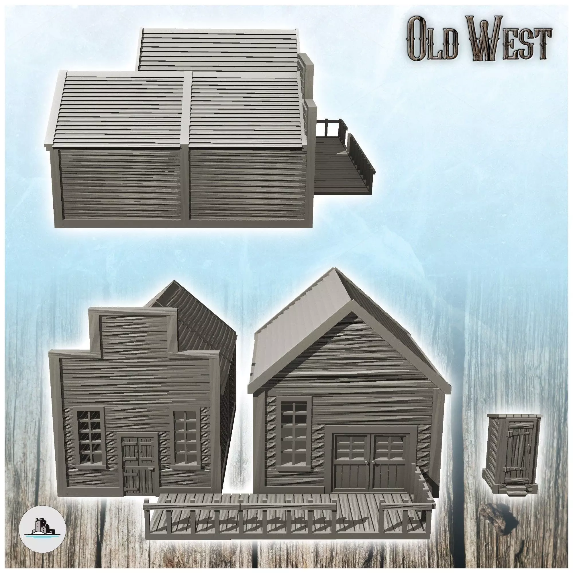 Set of western houses with toilet cabins 13 - Cowboy USA America 3D print model_1