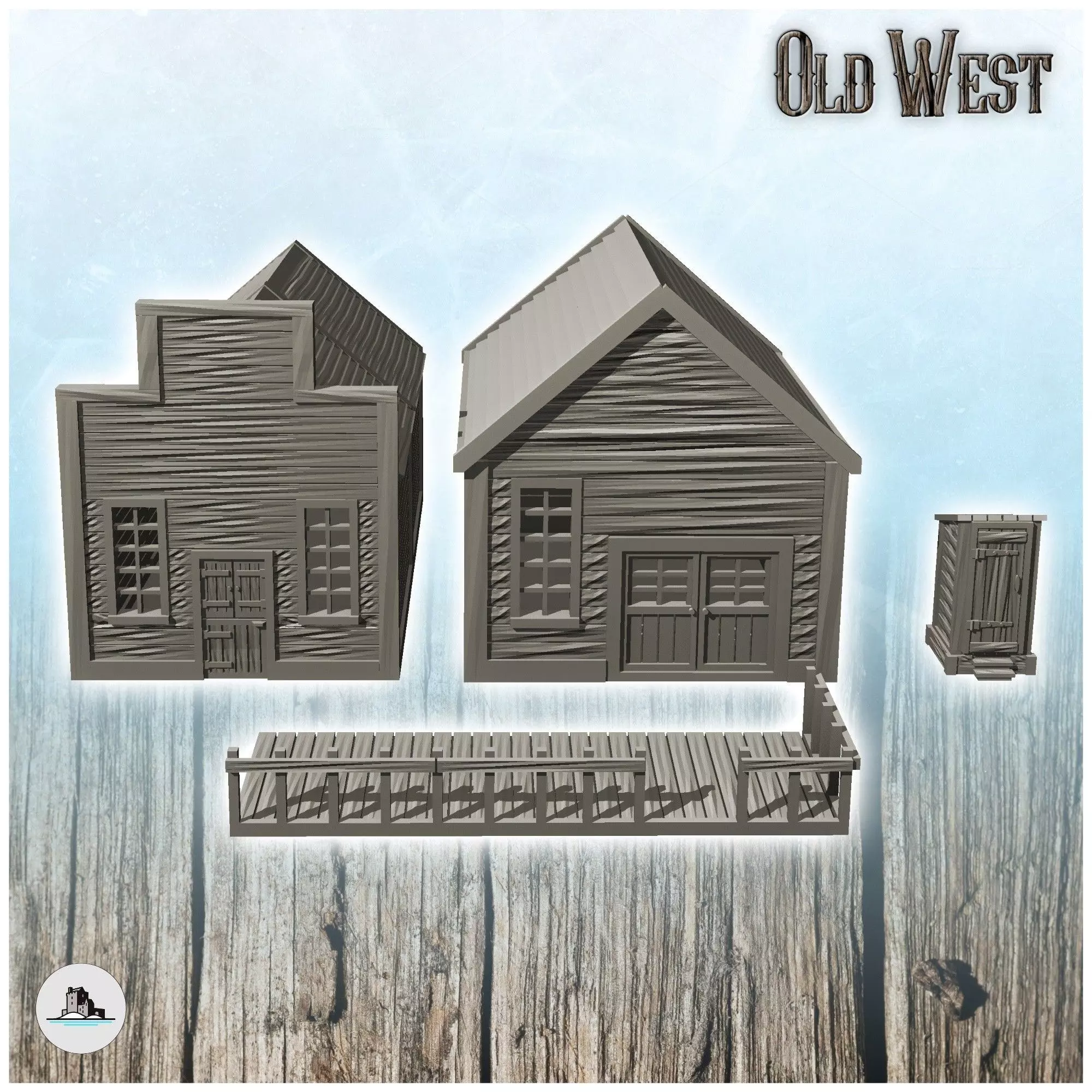 Set of western houses with toilet cabins 13 - Cowboy USA America 3D print model_4