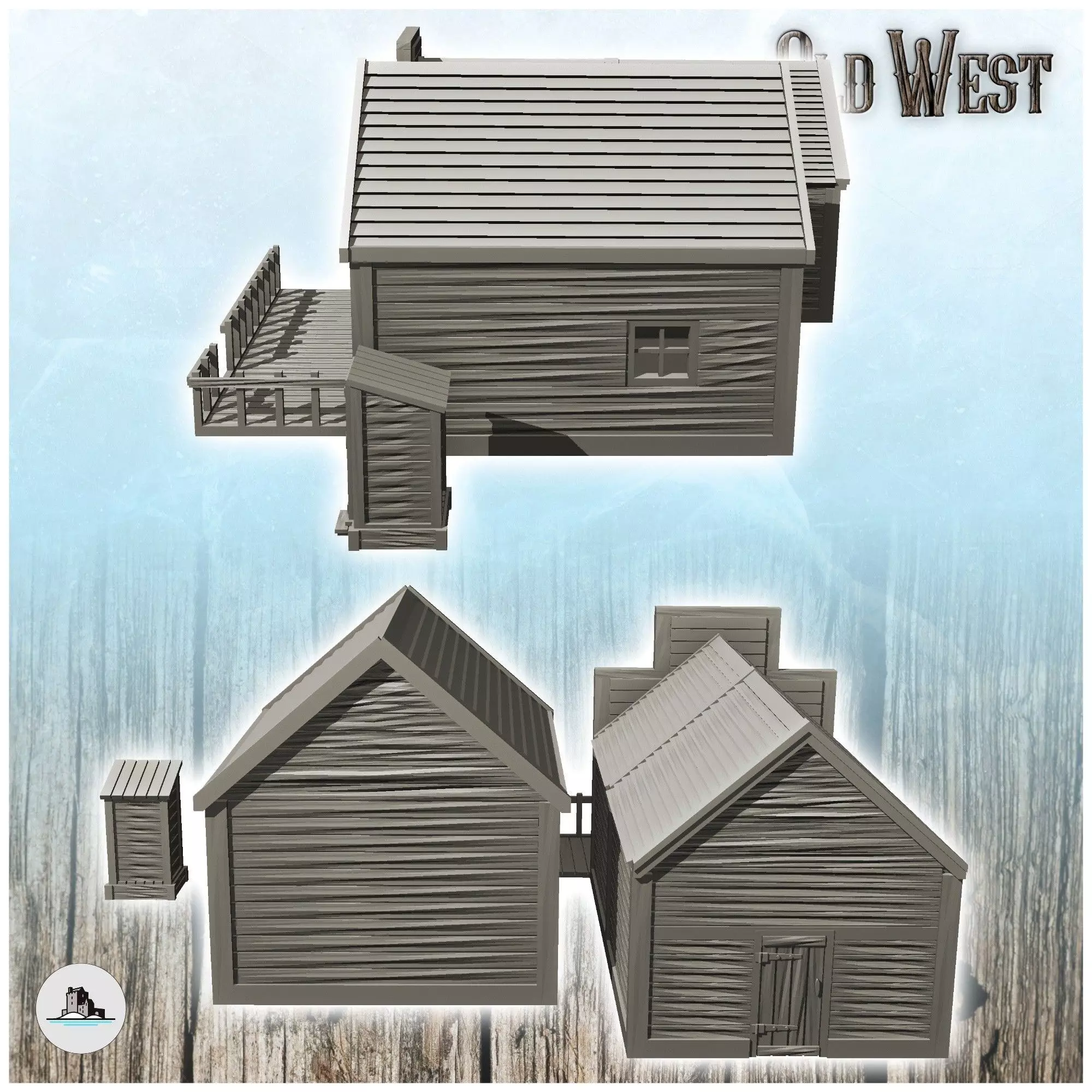Set of western houses with toilet cabins 13 - Cowboy USA America 3D print model_2