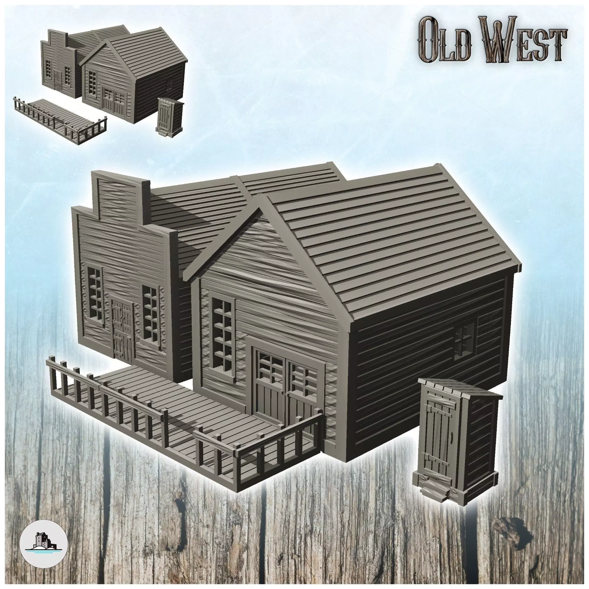 Set of western houses with toilet cabins 13 - Cowboy USA America 3D print model_0