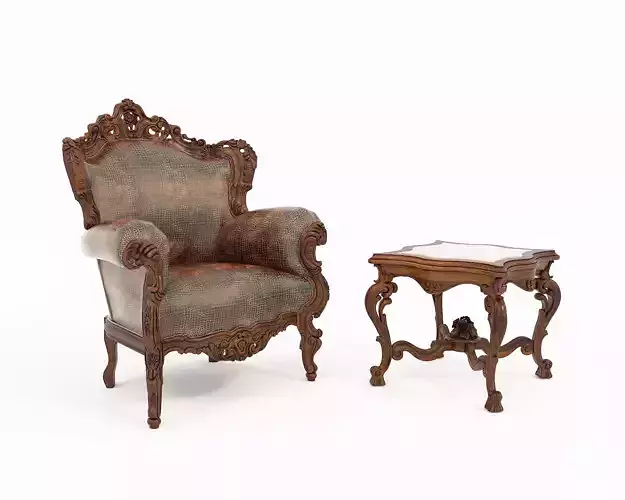 Classic European Style Coffee Table and Armchair 30