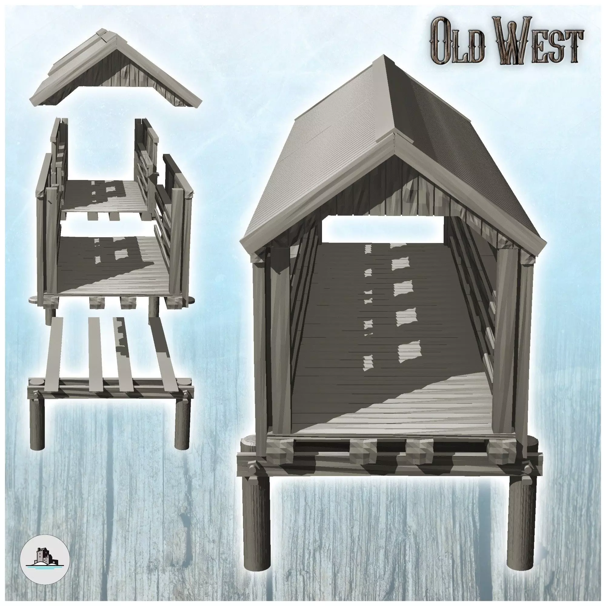 Wooden bridge with roof 17 - Cowboy USA America ACW American Civ 3D print model_2
