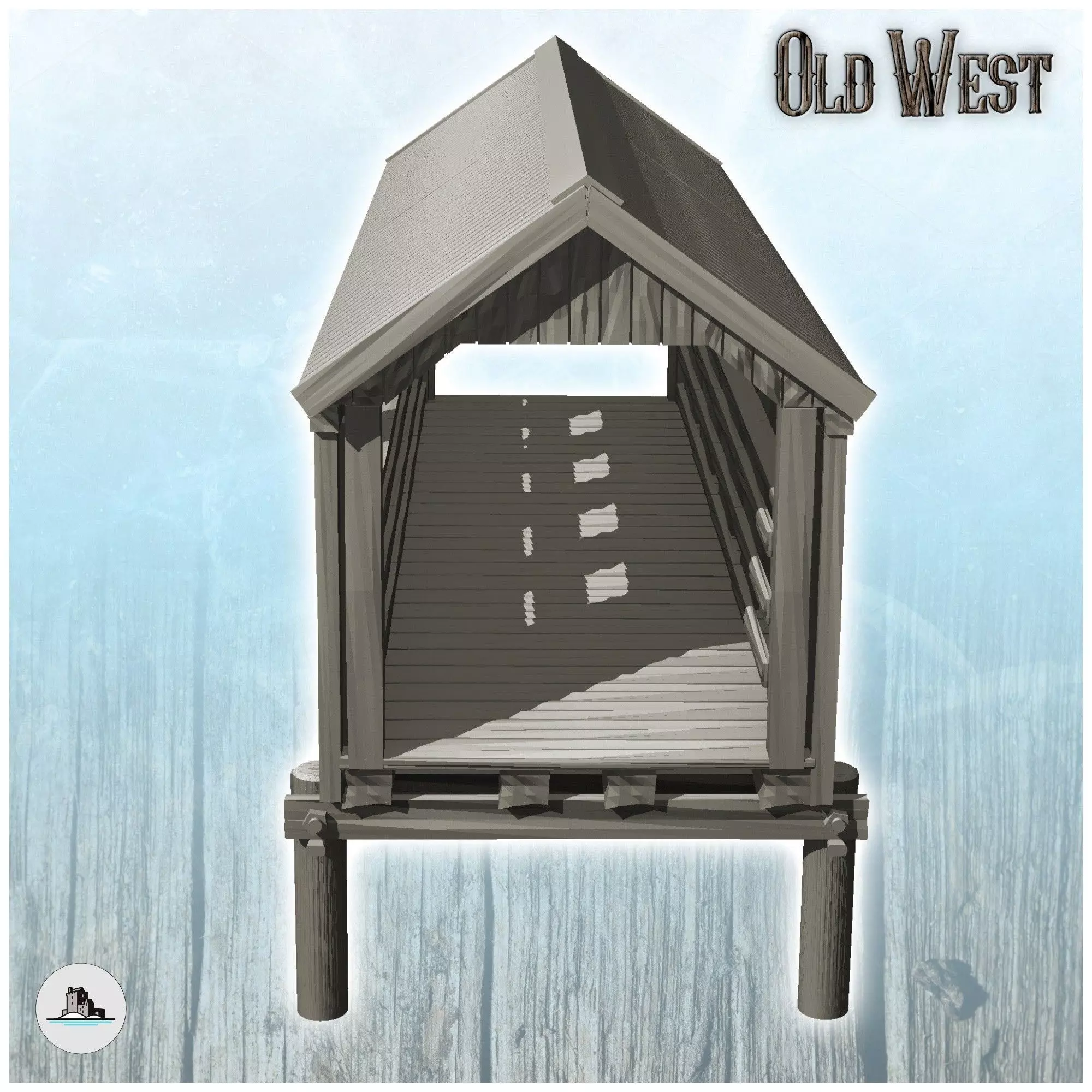 Wooden bridge with roof 17 - Cowboy USA America ACW American Civ 3D print model_4